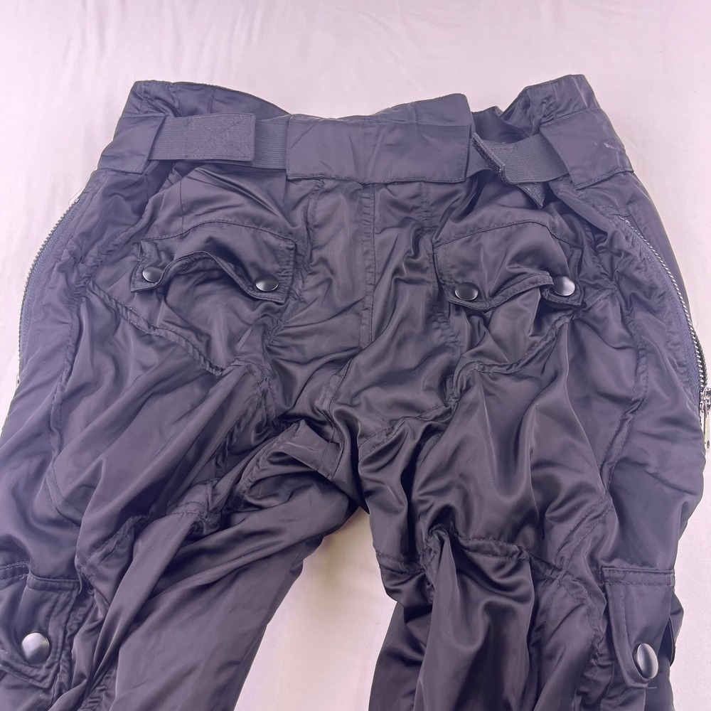 MNML Black Satin Wired Cargo Pants Mens Medium Ruched Tactical Techwear Zippers - Picture 3 of 5